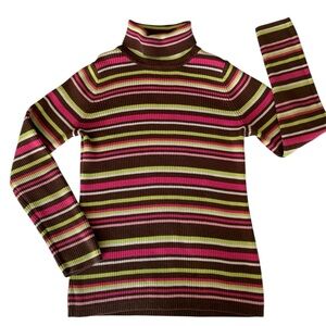 J. Khaki Striped Turtleneck Sweater Ribbed Long Sleeves Pink Green Brown Girls L